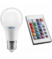 GTV LED pirn 9W E27 RGB kaugjuhtimispuldiga (A-G, 3000K, A60, AC220-240V, 200°, 830lm, 78mA)